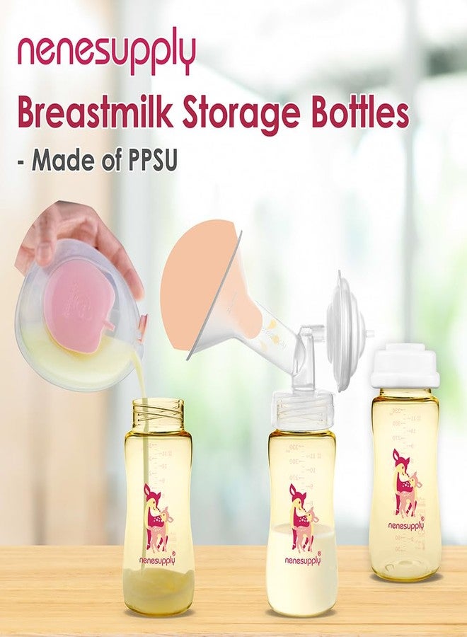 نينس سابلاي زجاجات تخزين حليب الثدي من نينيسبلاي، سعة 330 مل (11 أونصة)، 3 قطع، ذات فوهة واسعة، مصنوعة من مادة البولي بروبيلين سوربات (PPSU). تُستخدم مع مضخات الثدي سبيكترا S1 وS2. استبدل قرص إحكام غلق زجاجات سبيكترا لتجميع حليب الثدي. - Image 2